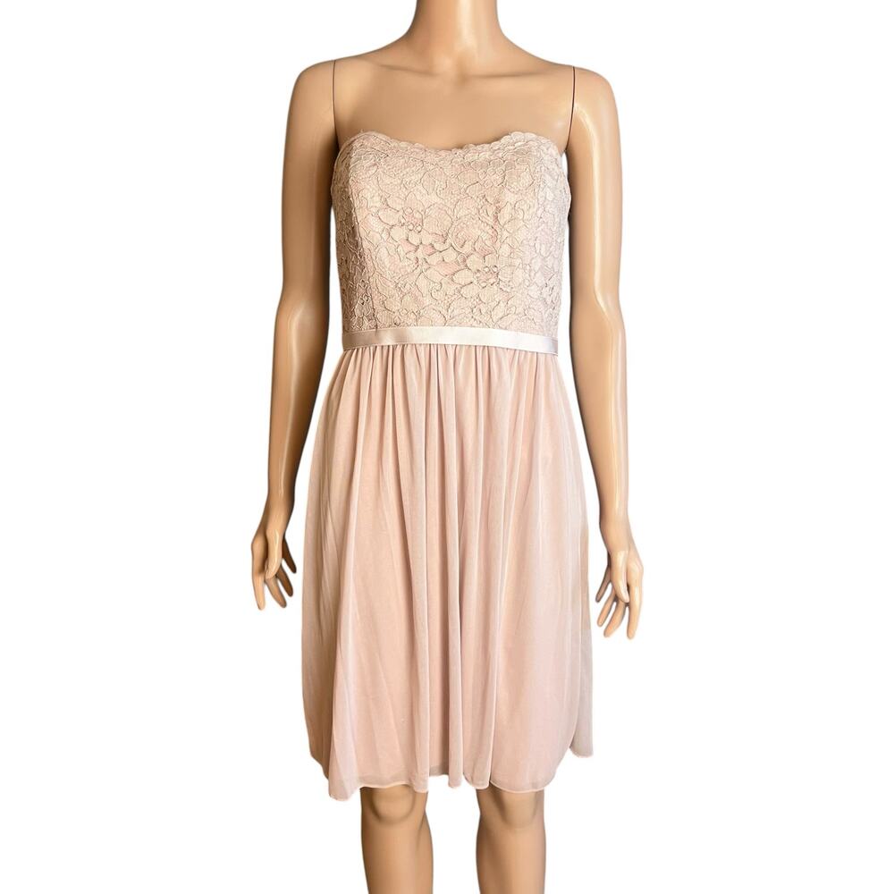 David’s Bridal NWT Cameo Strapless Lace Mesh Mini Dress Size 6 Prom